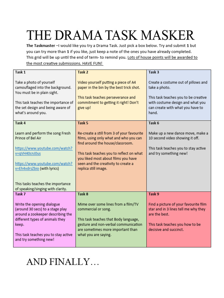 The Drama Task Masker 21 | PDF | Language Arts & Discipline
