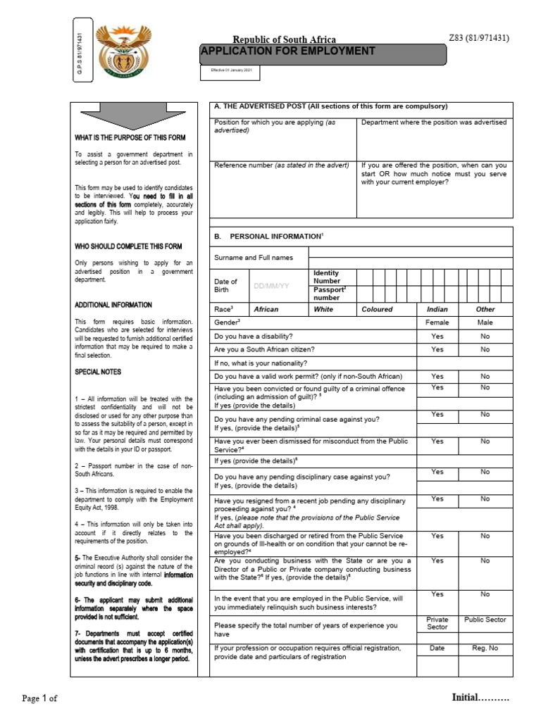 Approved New Z83 Form Gazetted 6 Nov 2020 | Download Free PDF ...