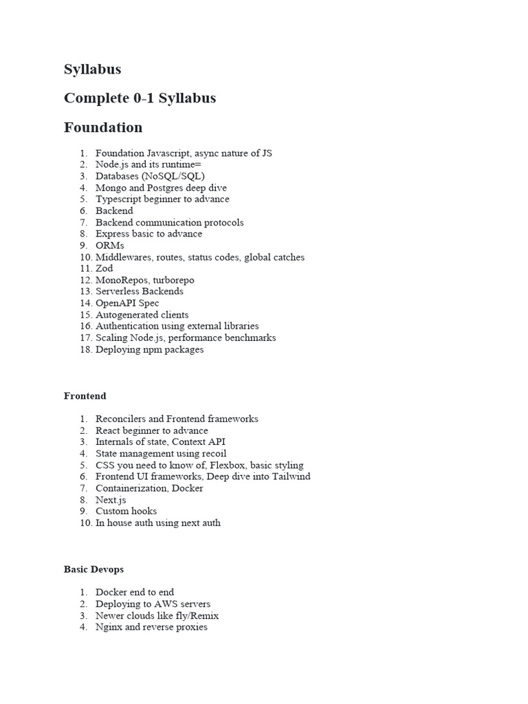 Comprehensive JavaScript and DevOps Syllabus | PDF | Technology ...