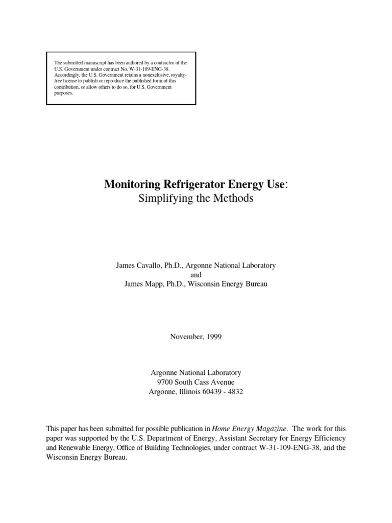 Monitoring Refrigerator Energy Use Methods | PDF | Refrigerator ...