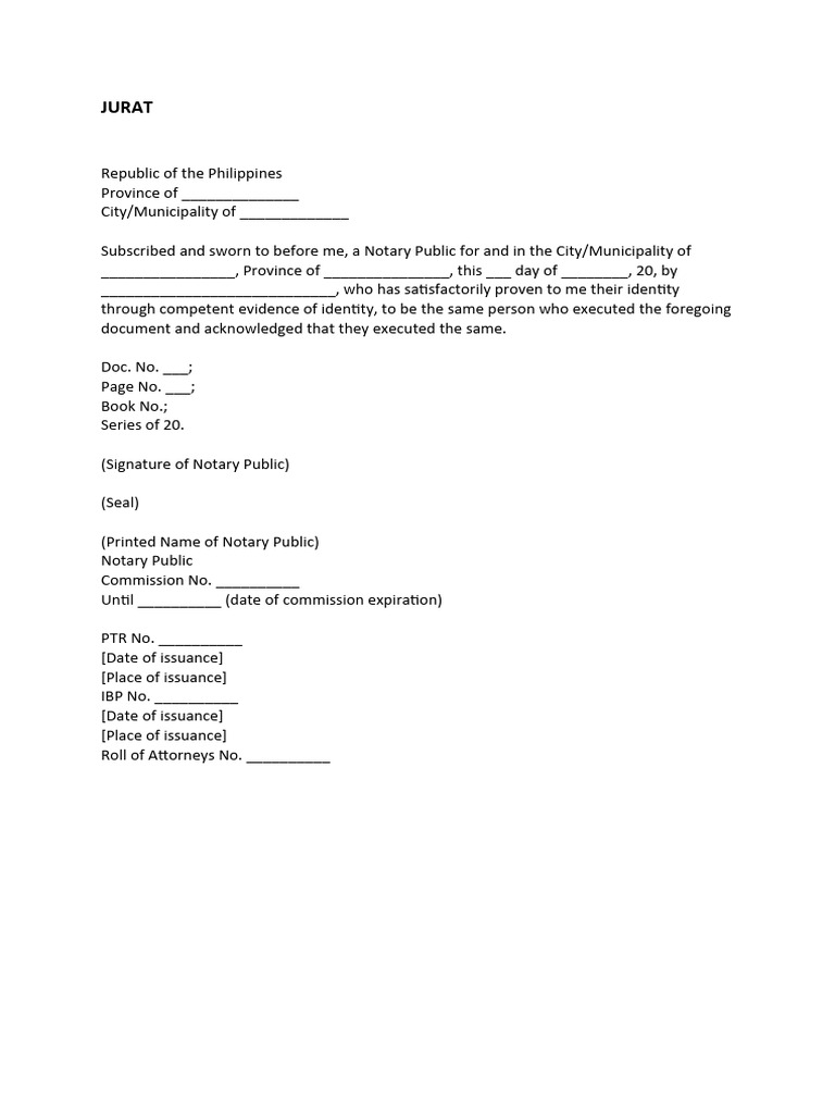 Notary Public Jurat Template Philippines | PDF | Social Science