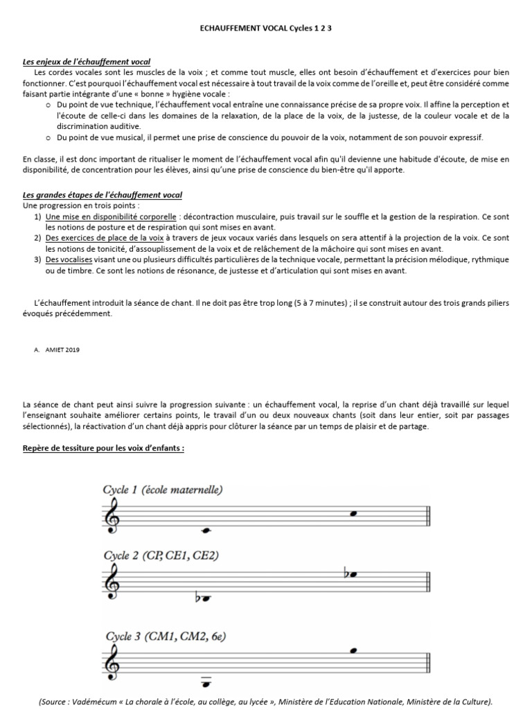 Échauffement vocal pour cycles 1 à 3 | PDF