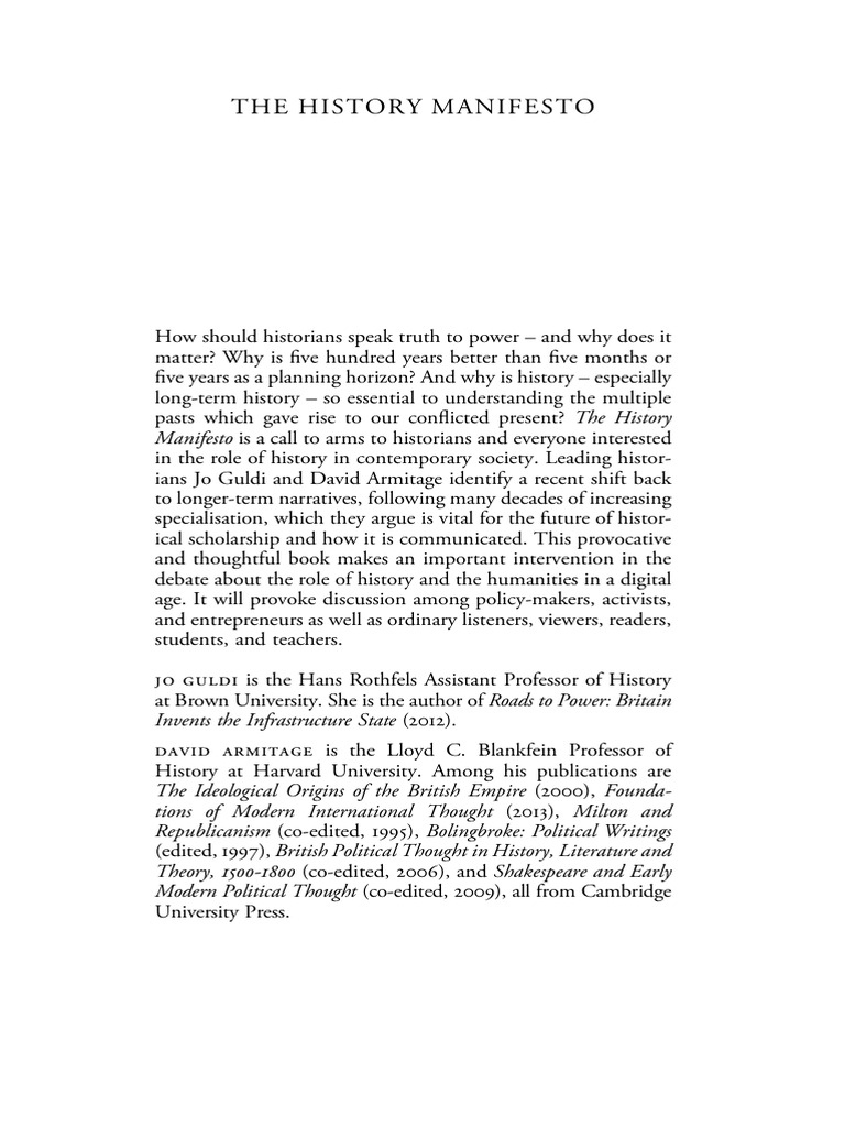 The history manifesto 1 75 download free pdf university historian