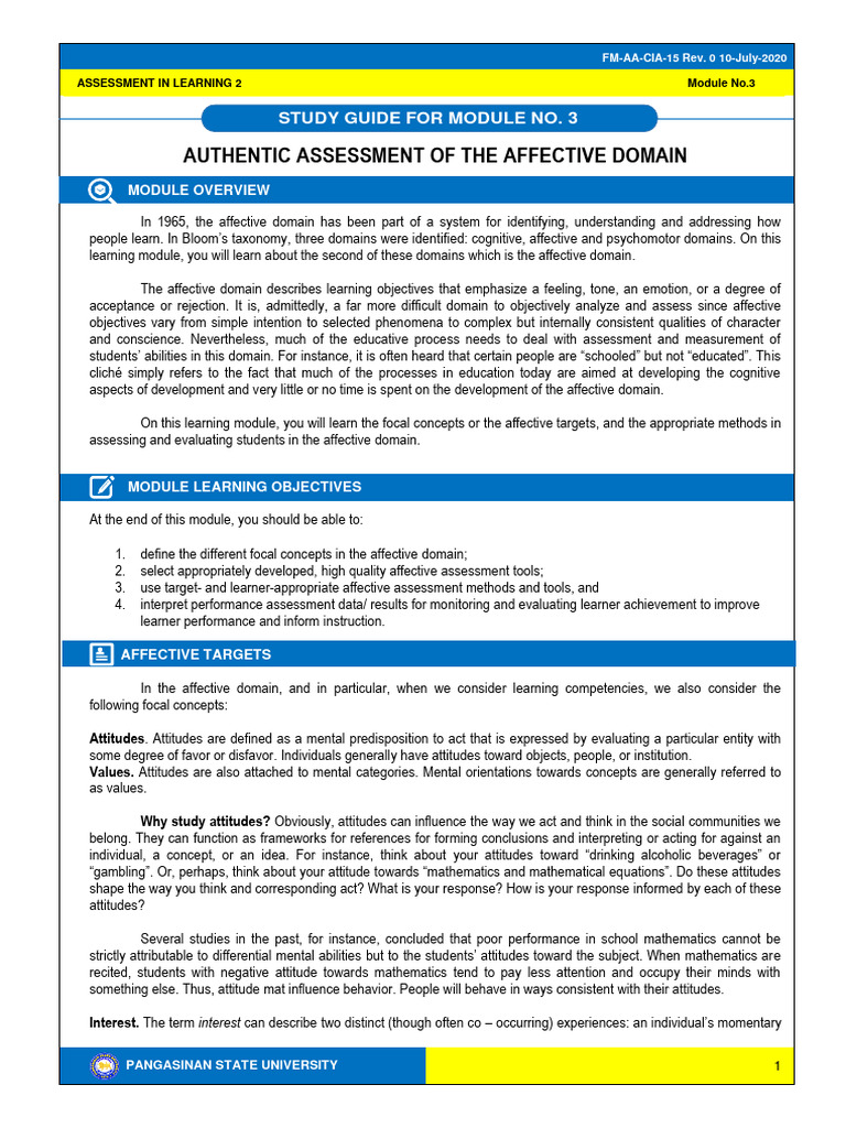 Assessment In Learning 2 Study Guide 3 Pdf Attitude Psychology