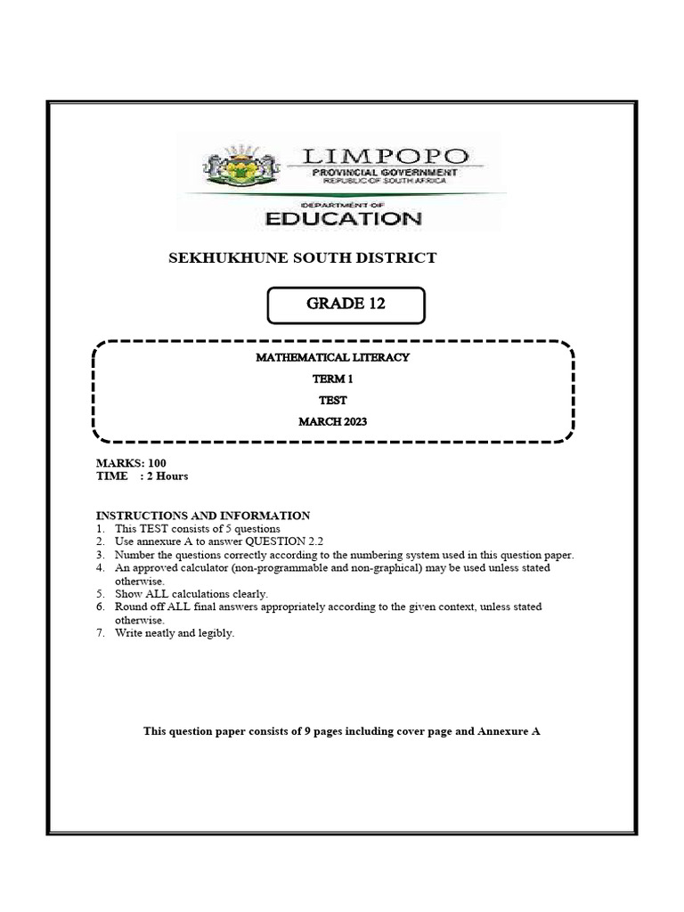 Grade 12 Math Literacy Test | PDF | Salary | Taxes