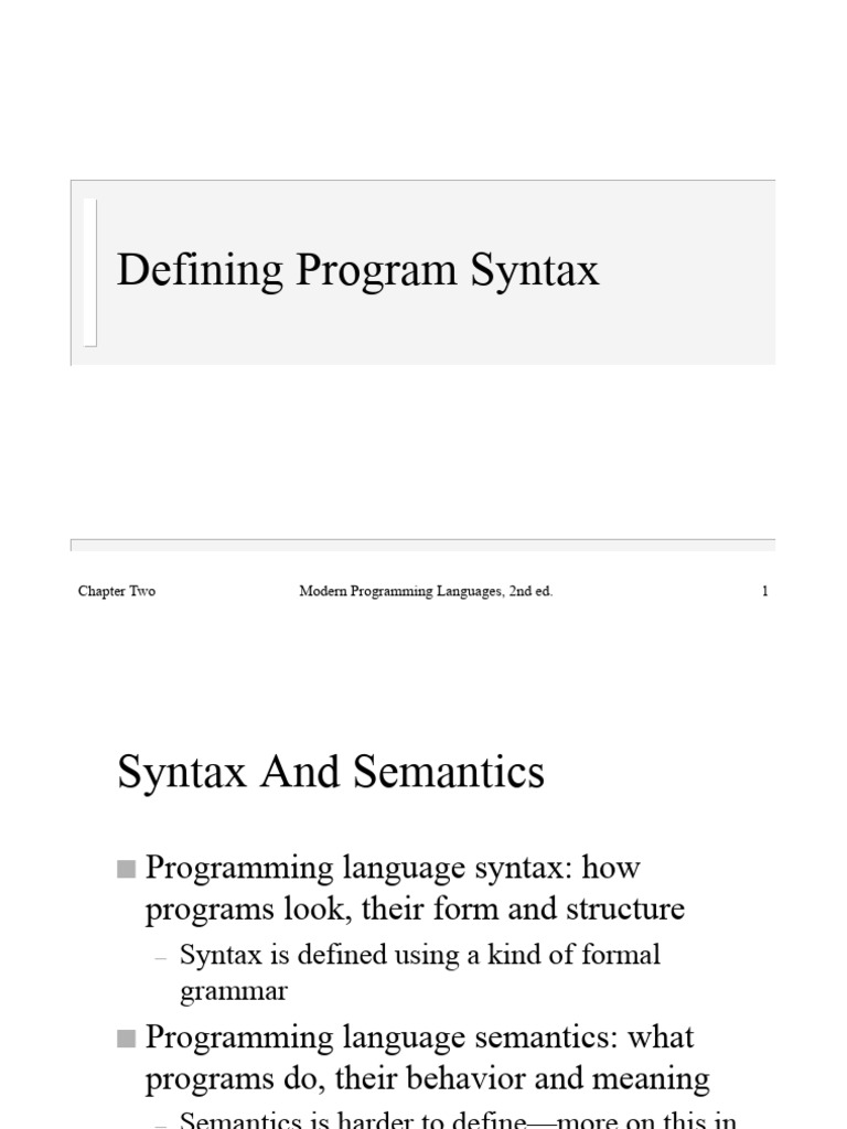 Defining Program Syntax: Chapter Two Modern Programming Languages, 2nd ...