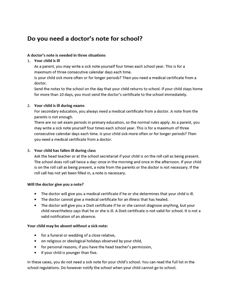 Doctor's Note Requirements for School | PDF | Schools