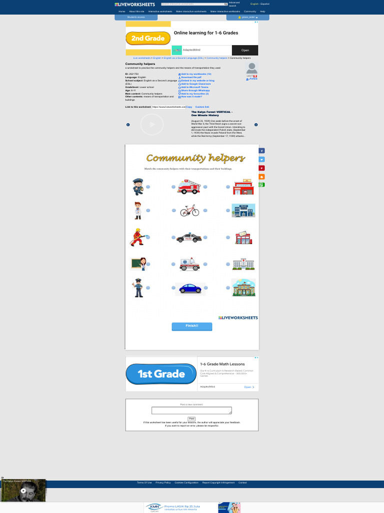 Community helpers interactive worksheet for Lower school | PDF | Worksheet