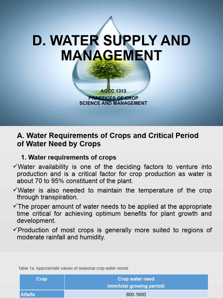 Water Supply & Management | PDF | Irrigation | Soil