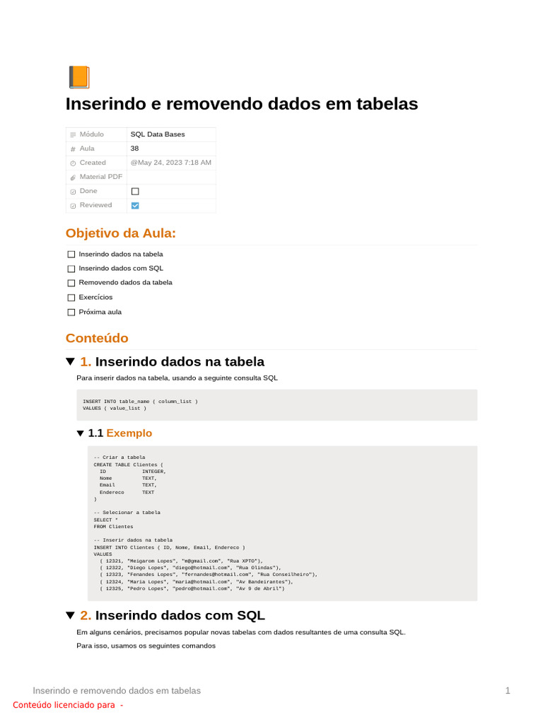Inserção e remoção de dados em SQL | PDF | SQL | Design de software