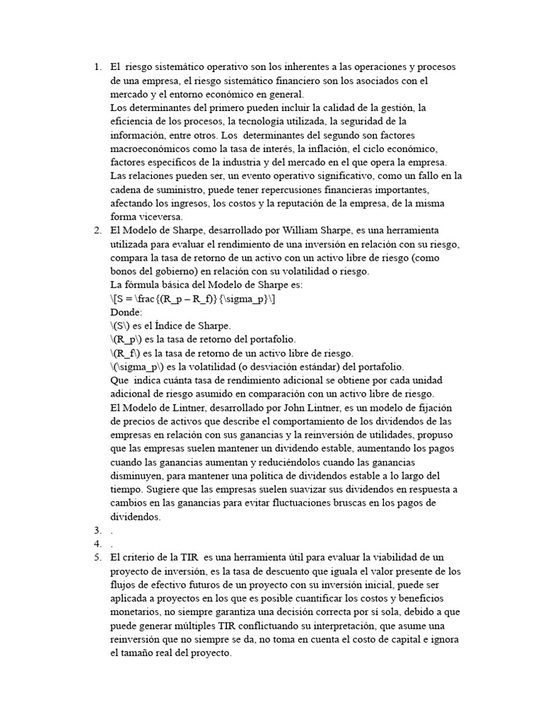 Riesgos y Modelos Financieros en Inversiones | PDF | Compartir ...