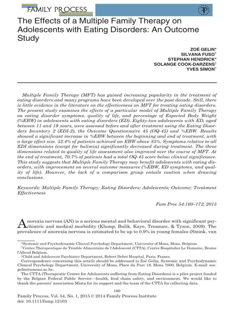 Multiple Family Therapy for Adolescent Eating Disorders | PDF ...