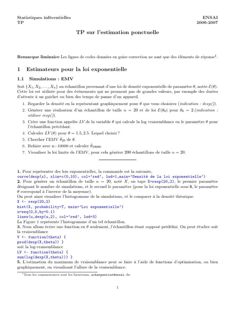 Estimation ponctuelle de la loi exponentielle | PDF | Valeur p ...