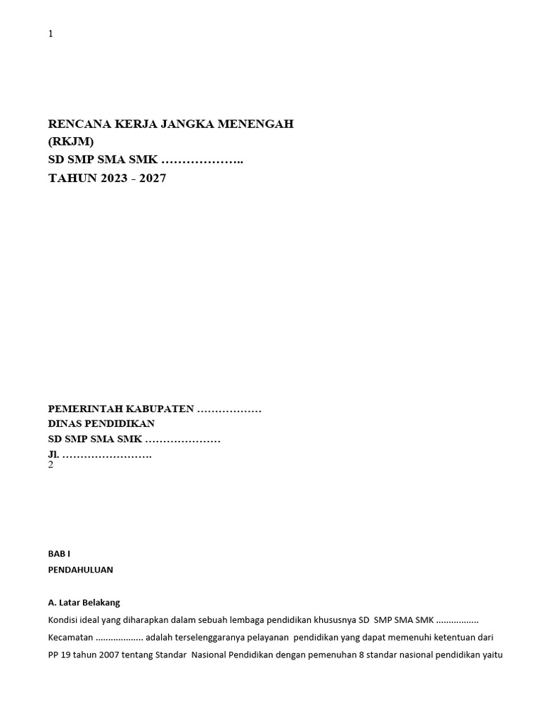 Contoh RKJM SD SMP SMA SMK 2023-2027 | PDF