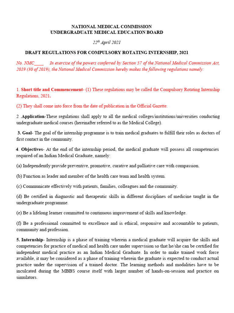 Compulsory Rotating Internship Regulations | PDF | Physical Therapy ...