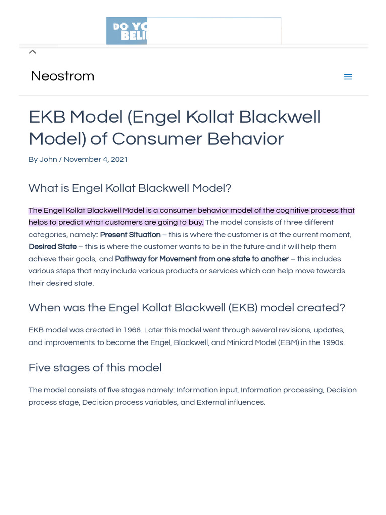 EKB Model of Consumer Behavior Explained | PDF | Consumer Behaviour ...