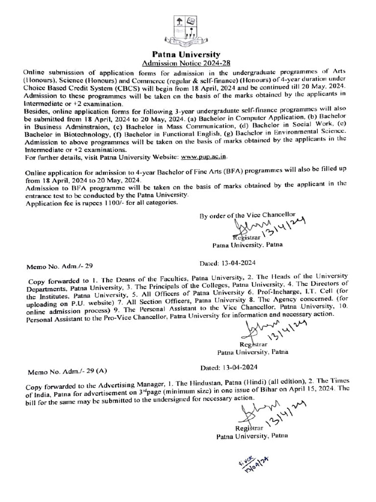 Patna University UG Admission 2024 | PDF | Bachelor's Degree | Academia