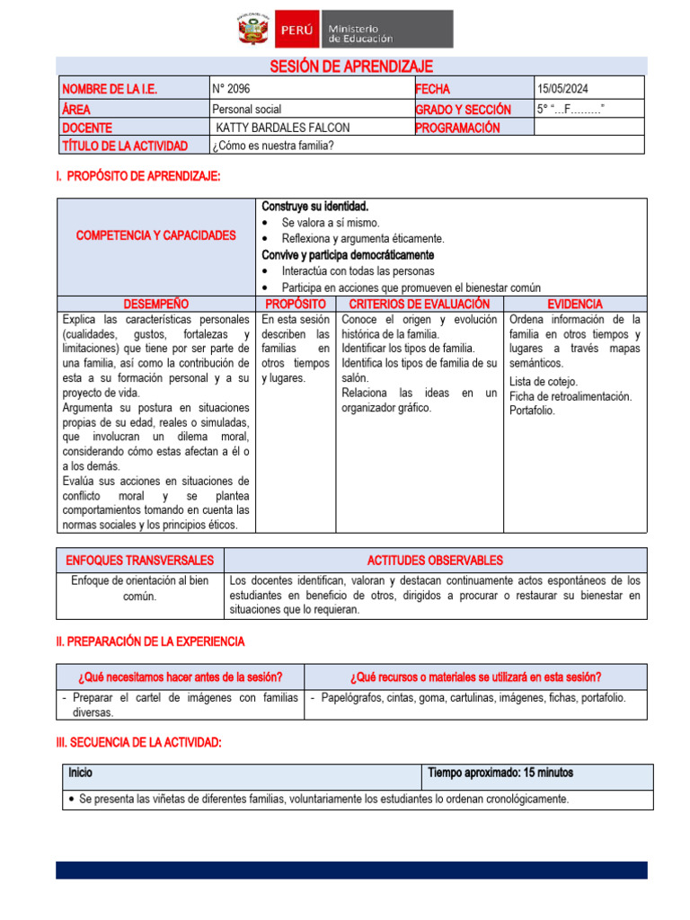 5° Sesion de Aprendizaje Personal Social | PDF | Evaluación | Aprendizaje