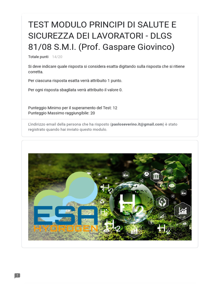 TEST MODULO PRINCIPI DI SALUTE E SICUREZZA DEI LAVORATORI - DLGS 81 ...