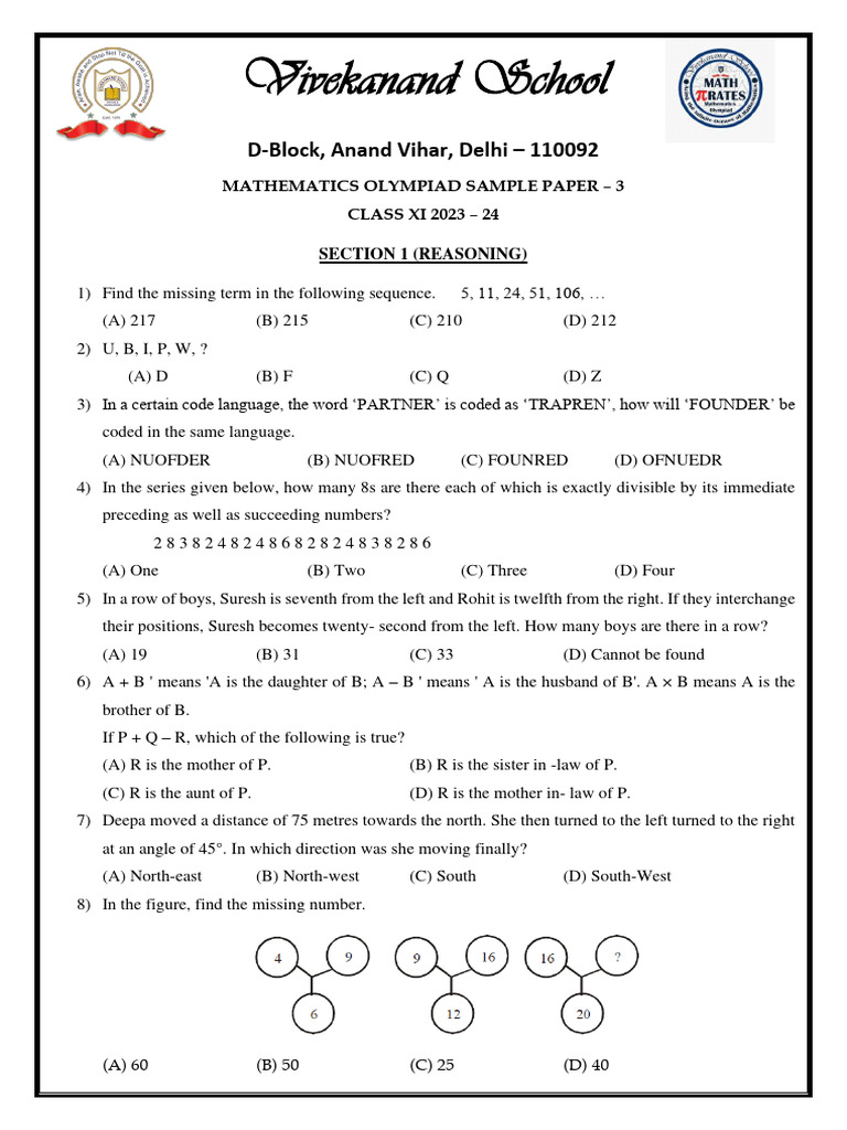 Grade 2 Maths Olympiad Sample Paper | PDF | Mathematics | Geometry