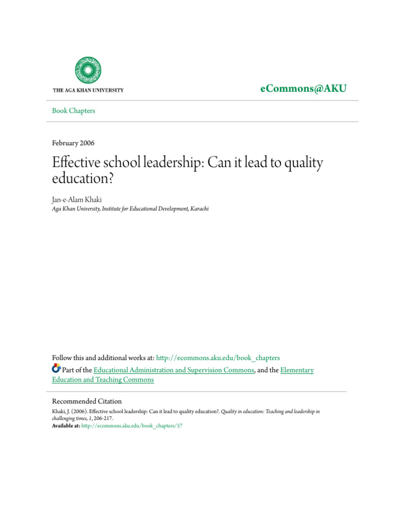 Effective School Leadership Can It Lead To Quality Education Pdf