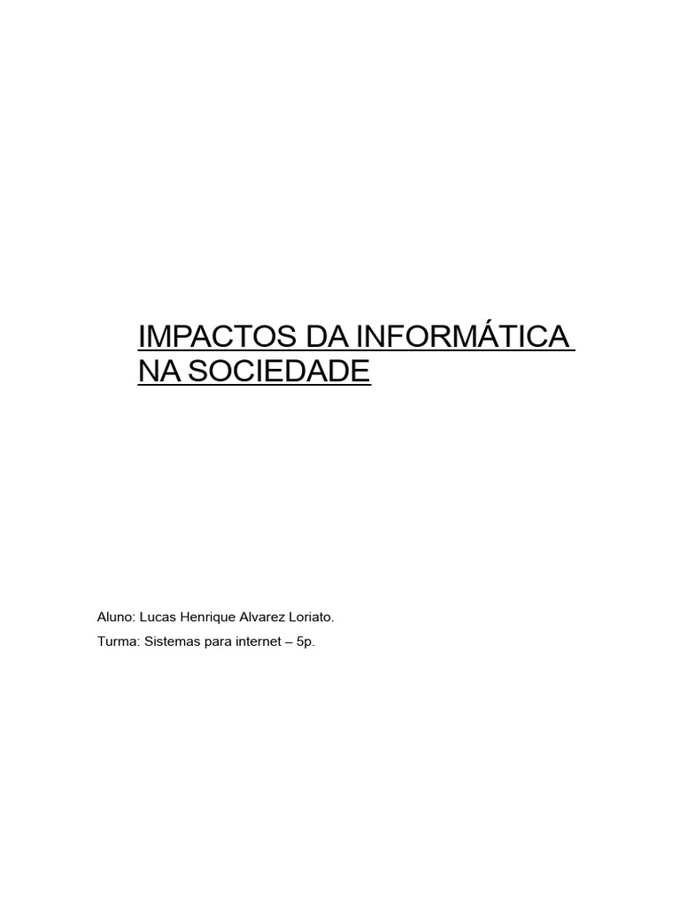 Impactos da Informática na Sociedade | PDF | Inteligência artificial ...