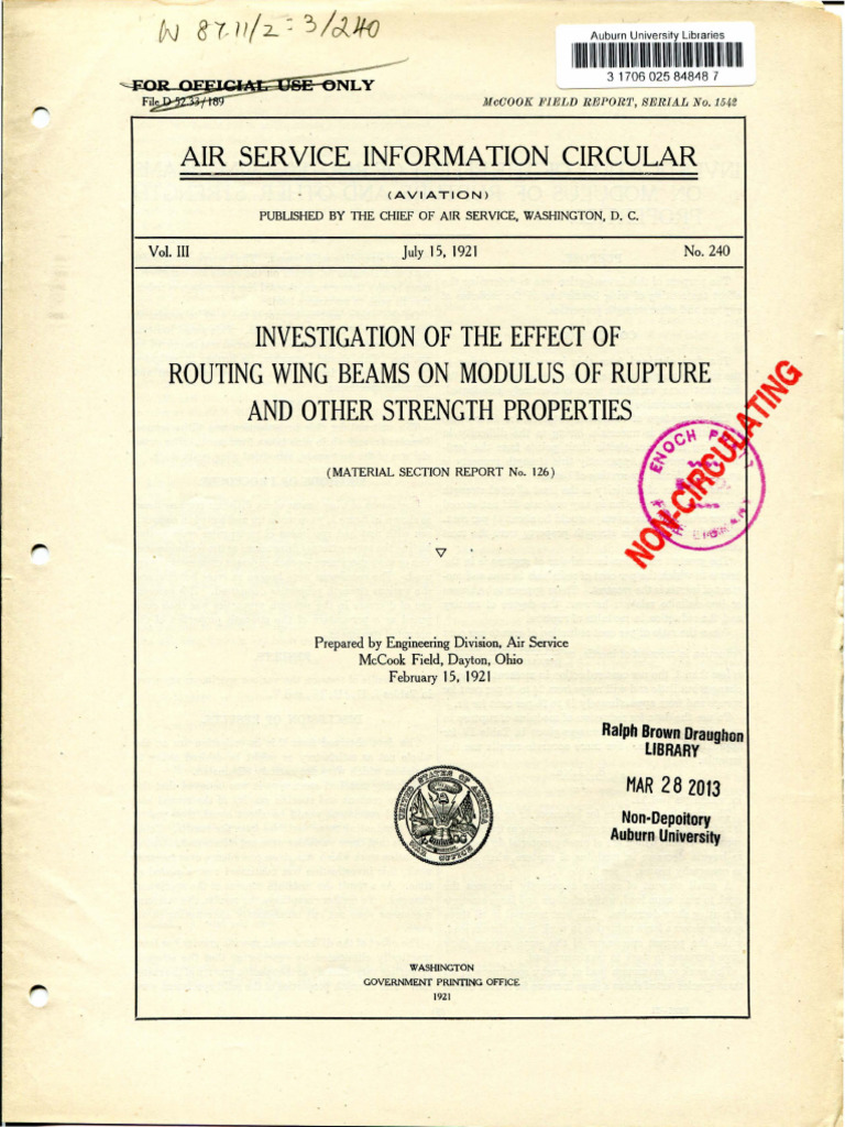 â 240 Investigation Of The Effect Of Routing Wing Beams On Modulus Of