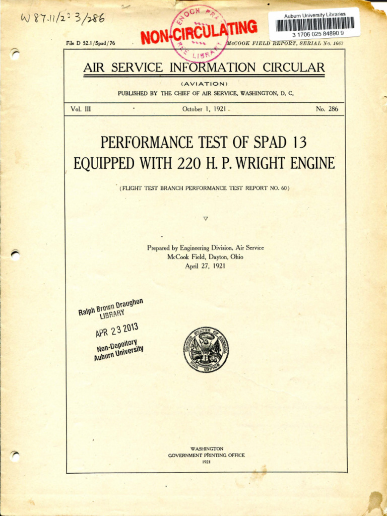 SPAD 13 Performance Test Summary | PDF | Airplane | Aileron