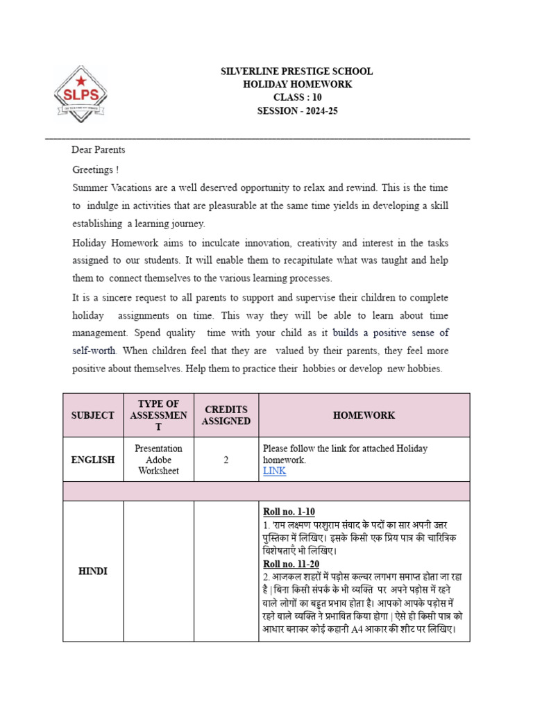Cl 10 Holiday Homework 2024 25 Google Docs Pdf