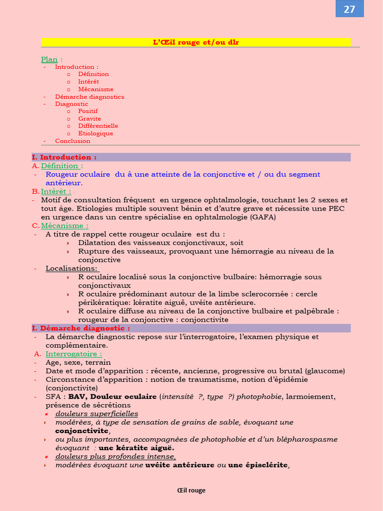 Diagnostic de l'Œil Rouge en Ophtalmologie | PDF | Ophtalmologie | Médecine