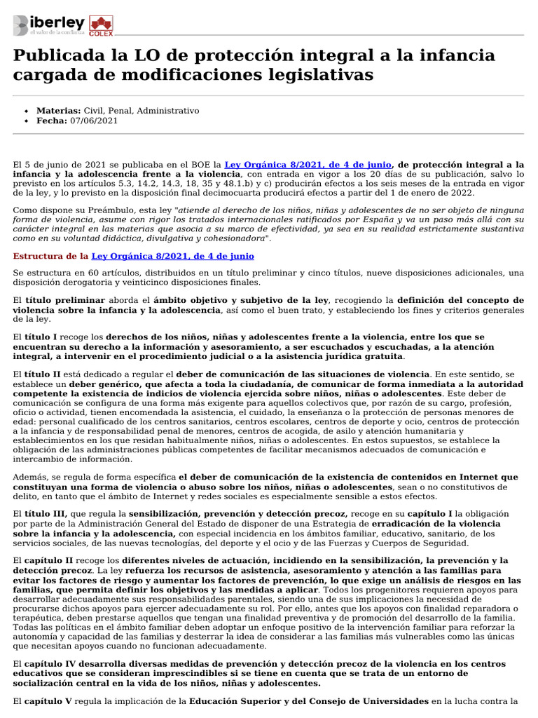 Ley de Protección Integral a la Infancia | PDF | Trabajo Social ...