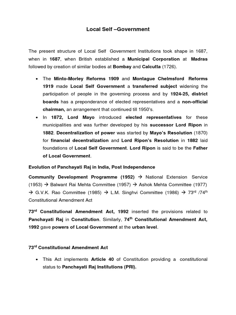 Evolution of Local Self-Government | PDF | Politics