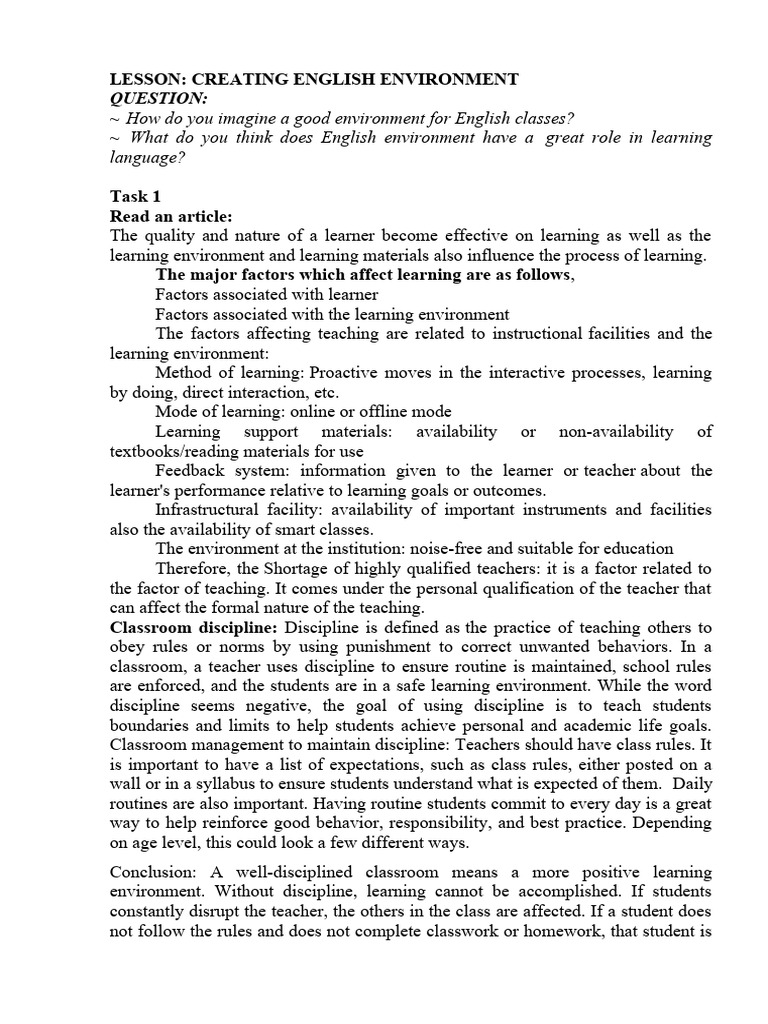 Effective English Learning Environments | PDF | Learning | Teachers