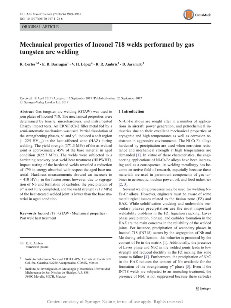 Mechanical Properties of Inconel 718 Welds Perform | Download Free PDF ...