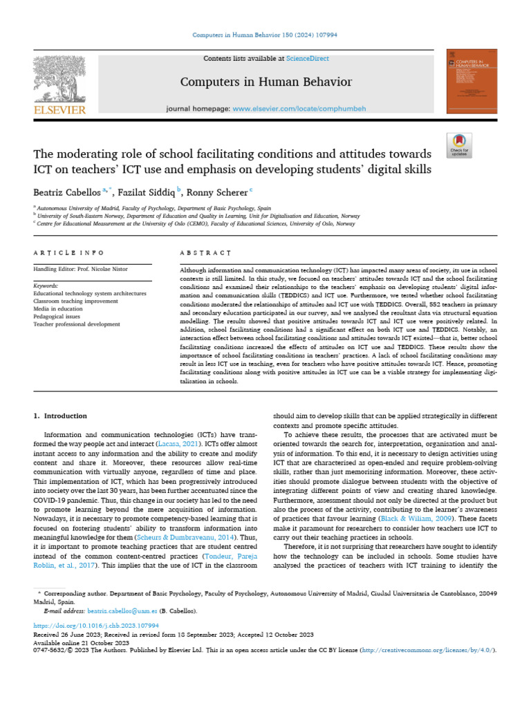 Computers and Human Behavior | PDF | Educational Technology | Attitude ...