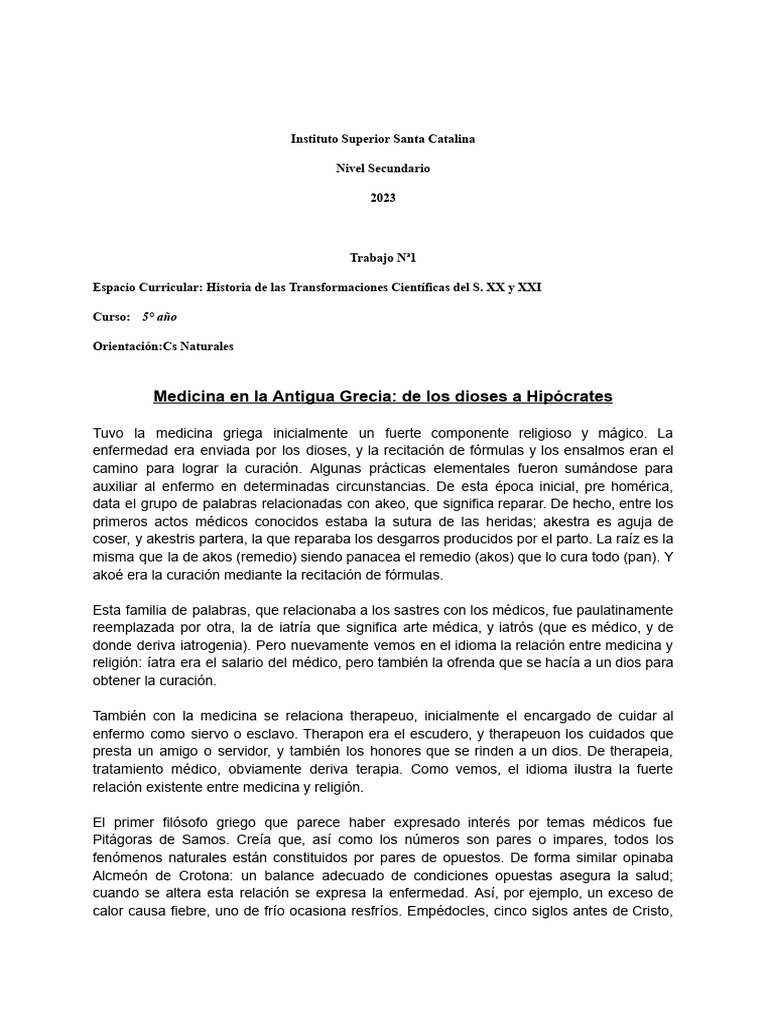 Medicina en La Antigua Grecia - de Los Dioses A HipÃ Crates | PDF ...