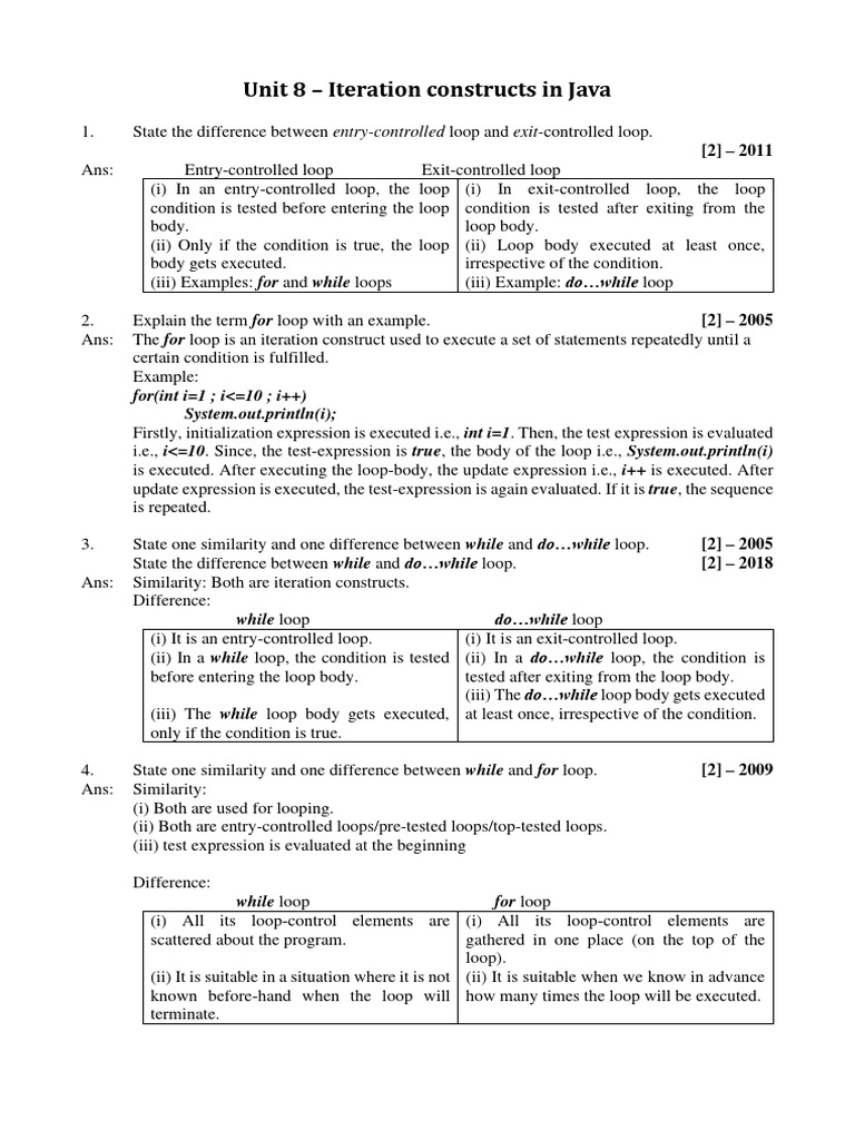 Answer To Questions - 08. Iterative Constructs in Java | PDF | Control ...