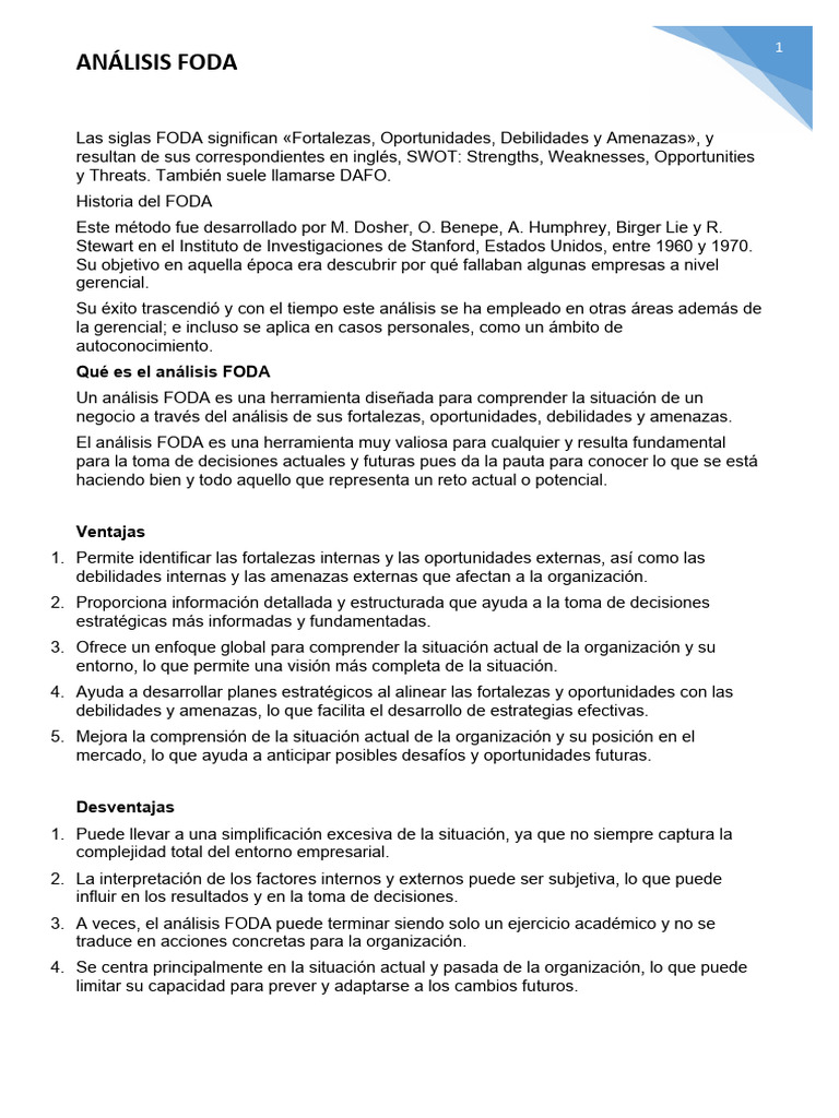 Historia y Análisis del FODA | PDF | Análisis FODA | Business