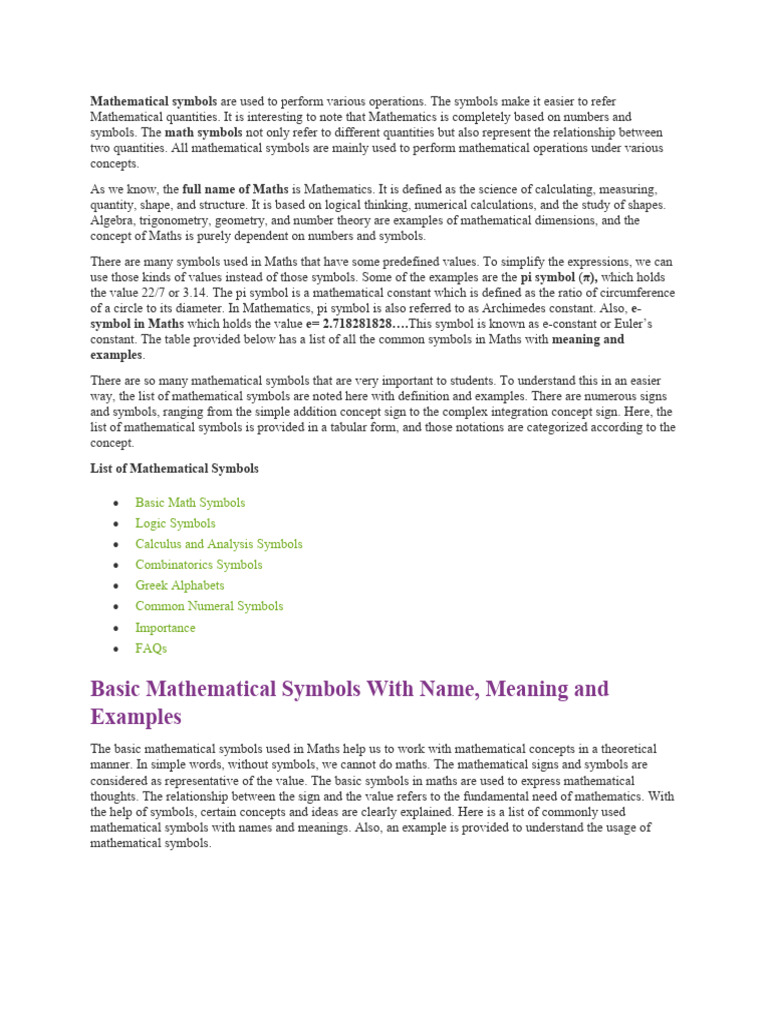 Mathematics Symbol s | Download Free PDF | Derivative | Integral
