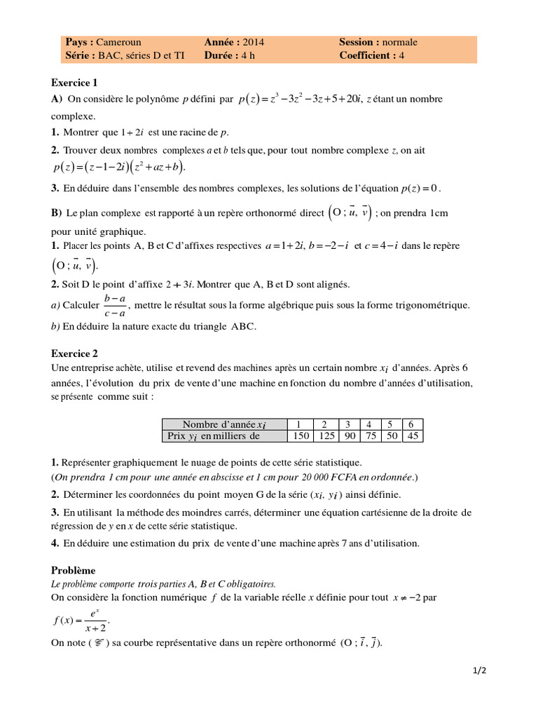 BAC 2014 DTI - Examen Mathématiques | PDF | Coordonnées cartésiennes ...