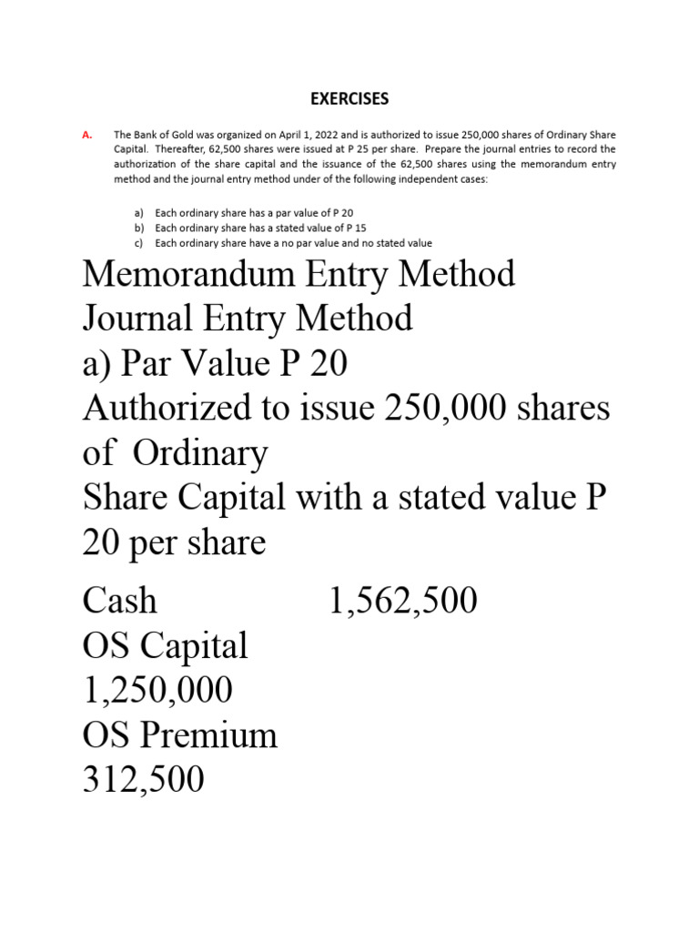 Journal Entries for Ordinary Shares Issuance | PDF | Stocks | Capital ...