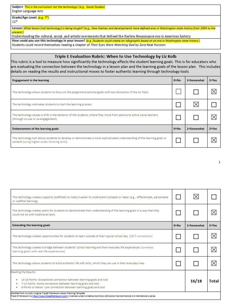 Triple E Technology Evaluation Rubric | PDF | Learning | Information