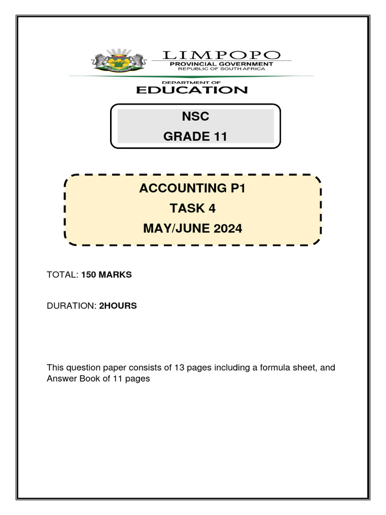 Accn GR11 P1 QP June Exam 2024 | PDF | Debits And Credits | Equity ...