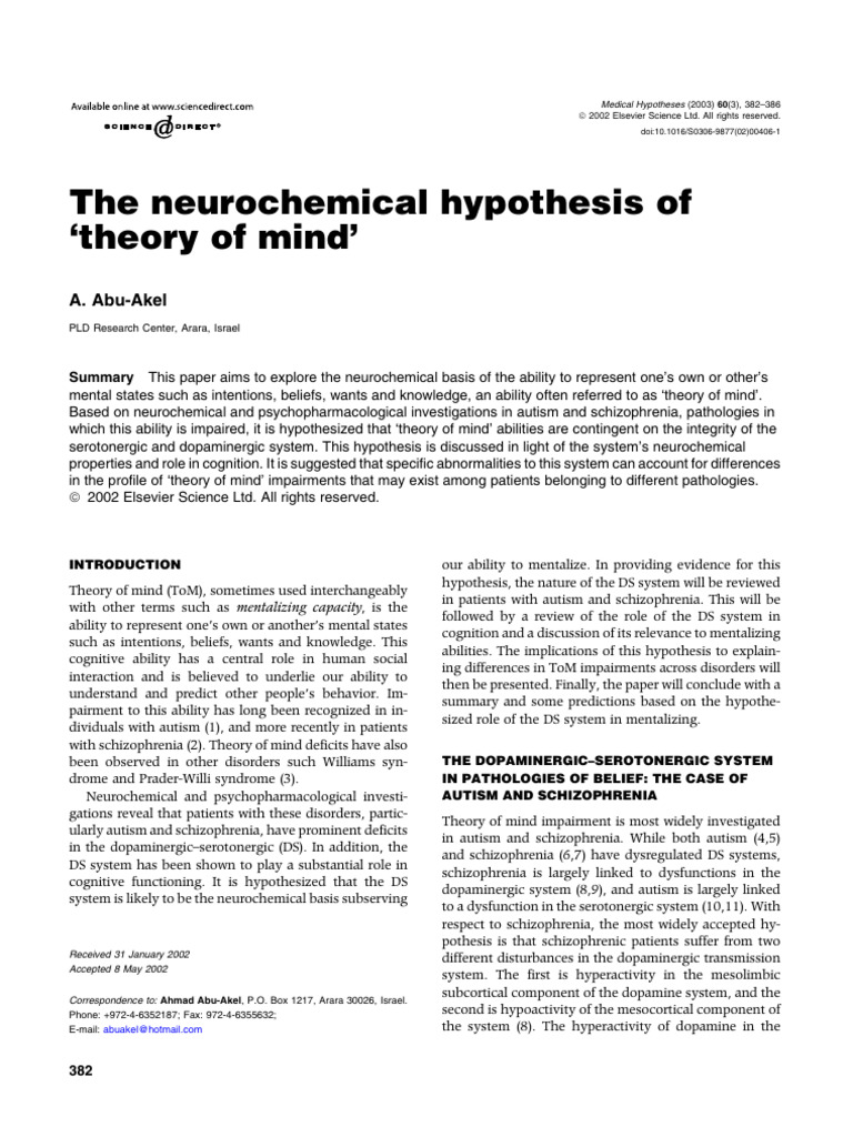 Picture of Neurochemical Basis of Theory of Mind | PDF | Schizophrenia | Dopamine