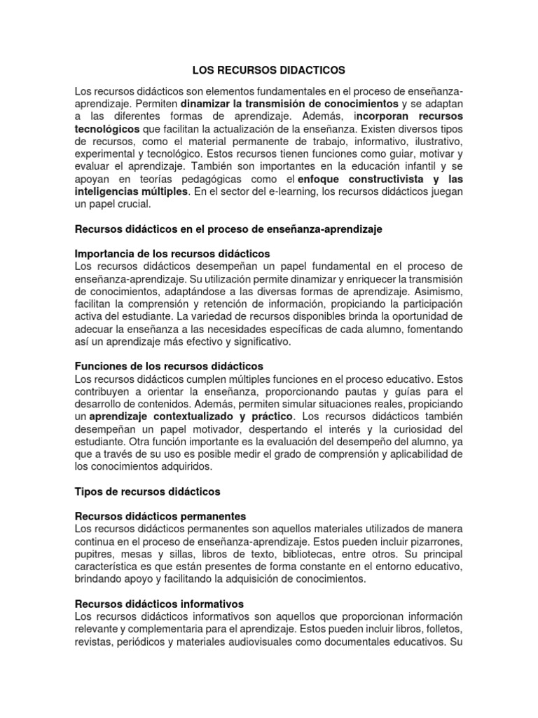 Los Recursos Didacticos | Descargar gratis PDF | Aprendizaje | Enseñando