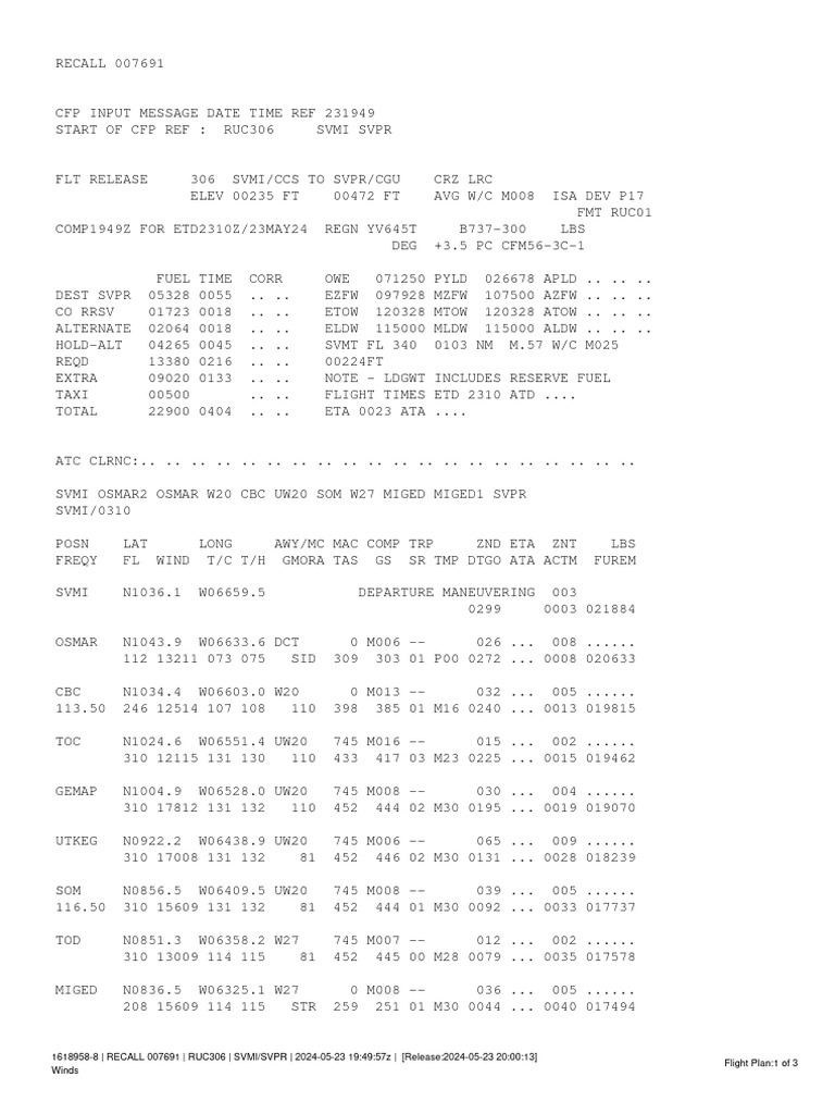Flight Plan RUC306: SVMI to SVPR | PDF
