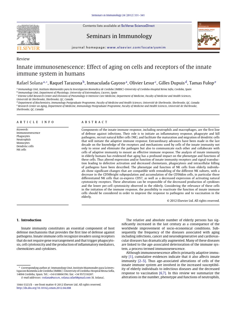 2012 Innate Immunosenescence Effect of Aging On Cells and Receptors of ...