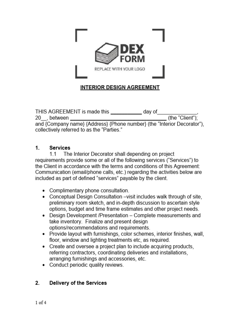 Interior Design Retainer Agreement | PDF | Interior Design | Fee