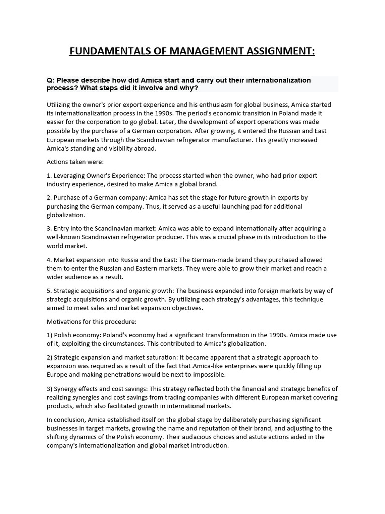 Fundamentals of Management Assignment | PDF | Exports | Market (Economics)