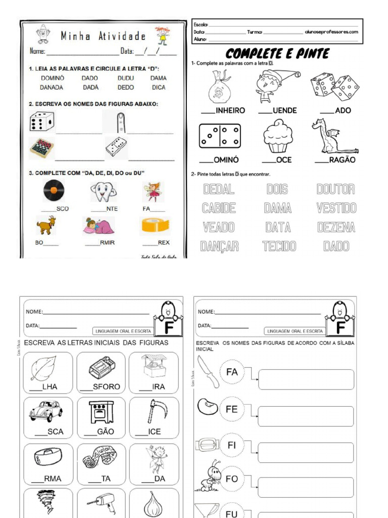 ATIV IDADE DE ALFABETIZAÇÃO D F | PDF